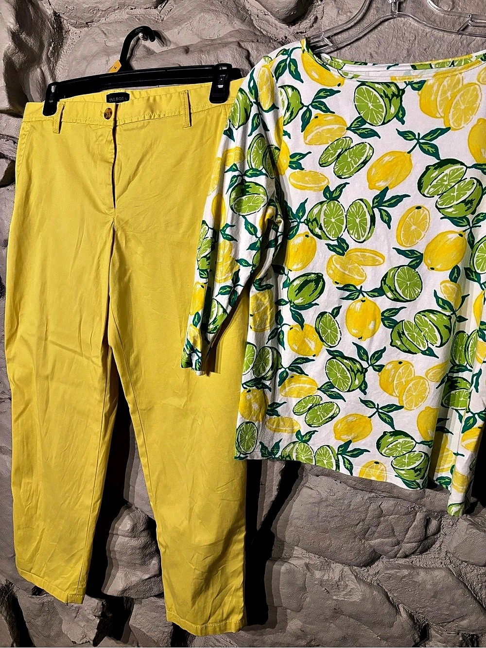 2-pc. Talbots Relaxed Chino Pants Lemon Print Yellow & Green 14P and Petite L Te